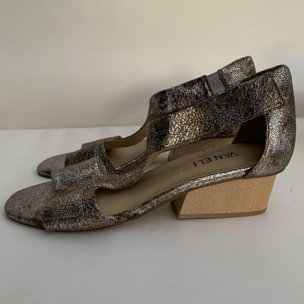 Vaneli Clayx metallic bronze silver leather block heel sandal 7 N